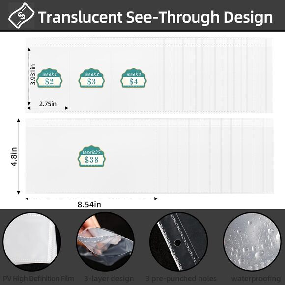 Save $10,010 w/ 52 Week Money Saving Challenge Binder w/Cash Envelopes Trackers - Picture 5 of 6